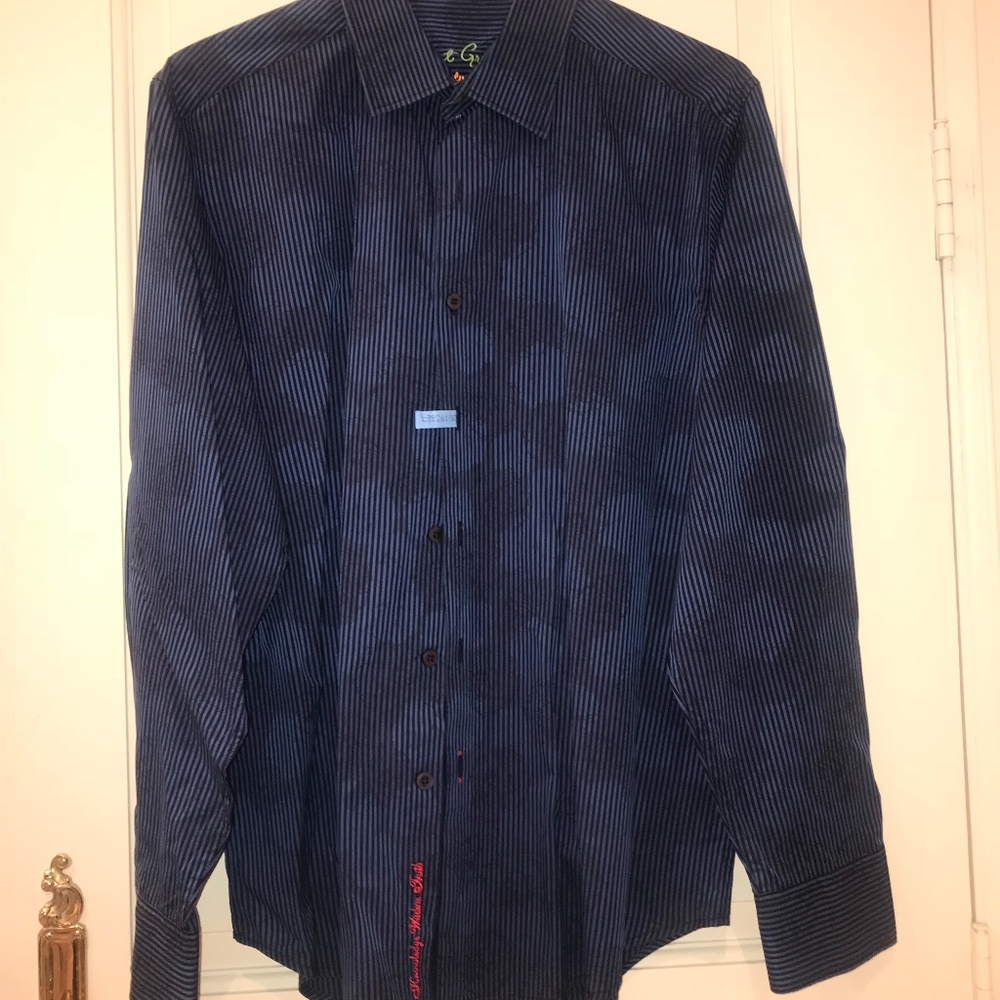 Robert Graham Stripped Blue/Black Shirt Flowers
